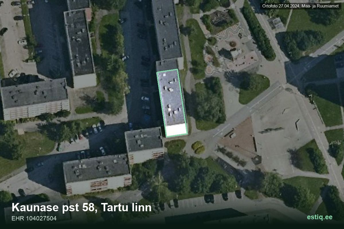 Kaunase pst 58, Tartu – hoone aerofoto, kontuur ehitisregistri (EHR) andmetest