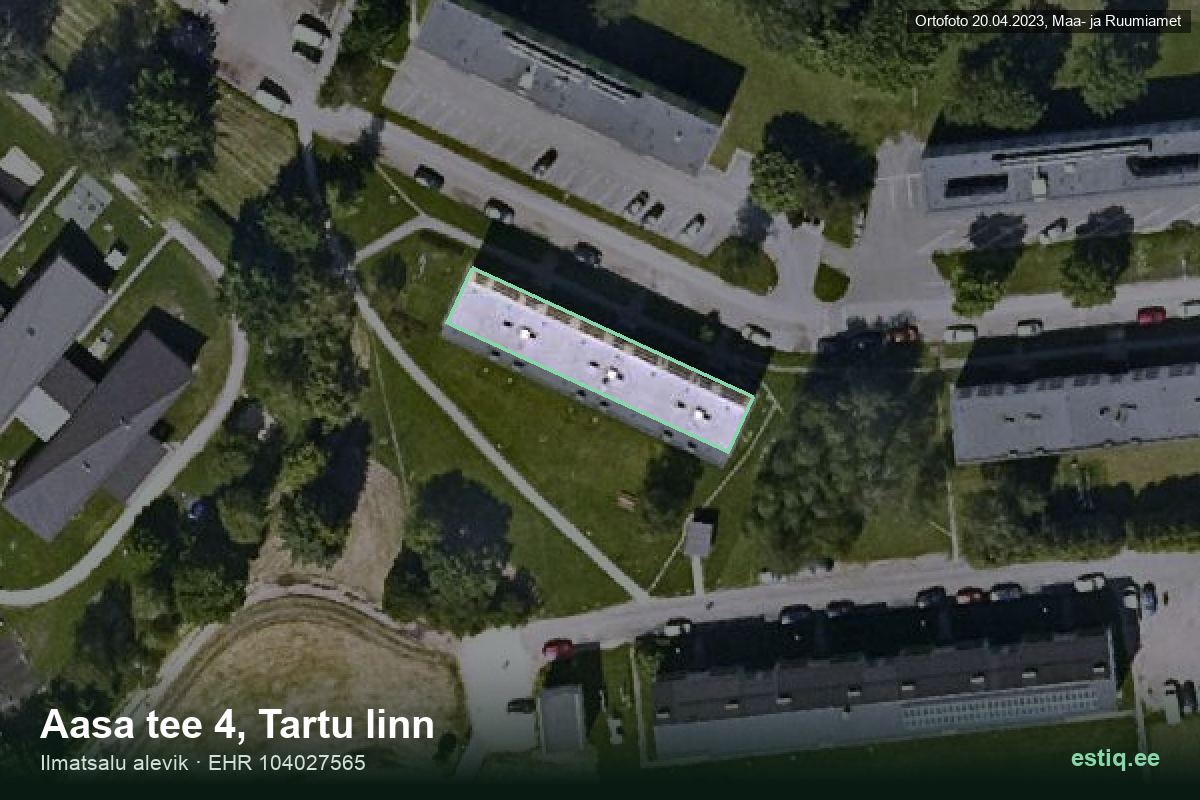 Aasa tee 4, Tartu – ilmakuva rakennuksesta, ääriviiva rakennusrekisteristä (EHR)