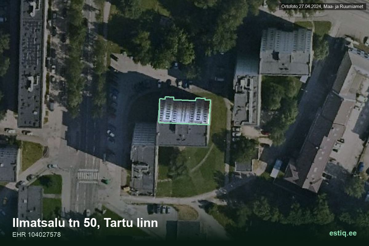 Ilmatsalu tänav 50, Tartu – hoone aerofoto, kontuur ehitisregistri (EHR) andmetest