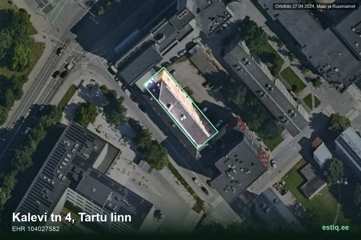 Kalevi tänav 4, Tartu – hoone aerofoto, kontuur ehitisregistri (EHR) andmetest