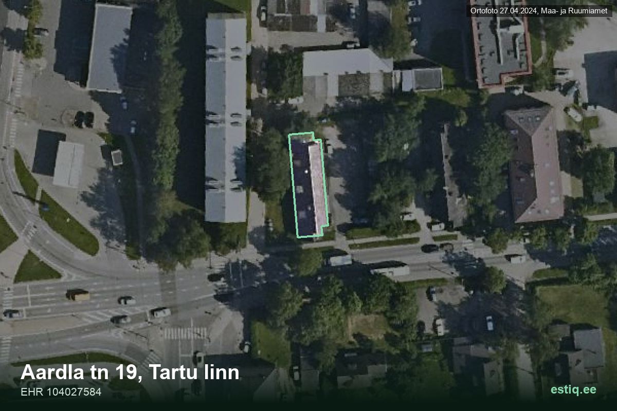 Aardla tänav 19, Tartu – hoone aerofoto, kontuur ehitisregistri (EHR) andmetest