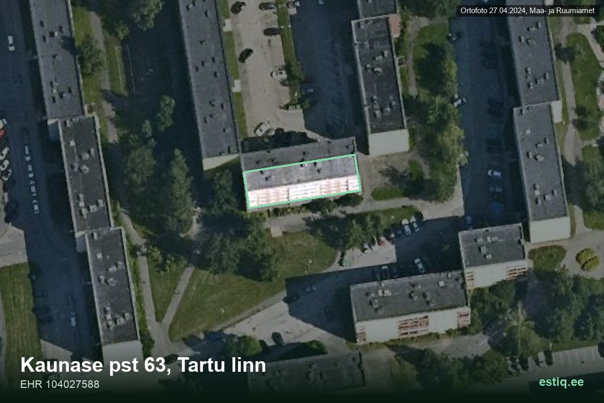 Kaunase pst 63, Tartu – hoone aerofoto, kontuur ehitisregistri (EHR) andmetest