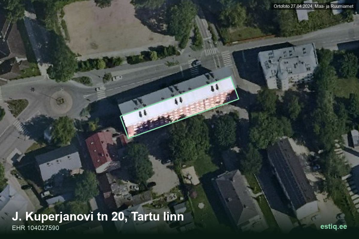 Kuperjanovi tänav 20, Tartu – hoone aerofoto, kontuur ehitisregistri (EHR) andmetest