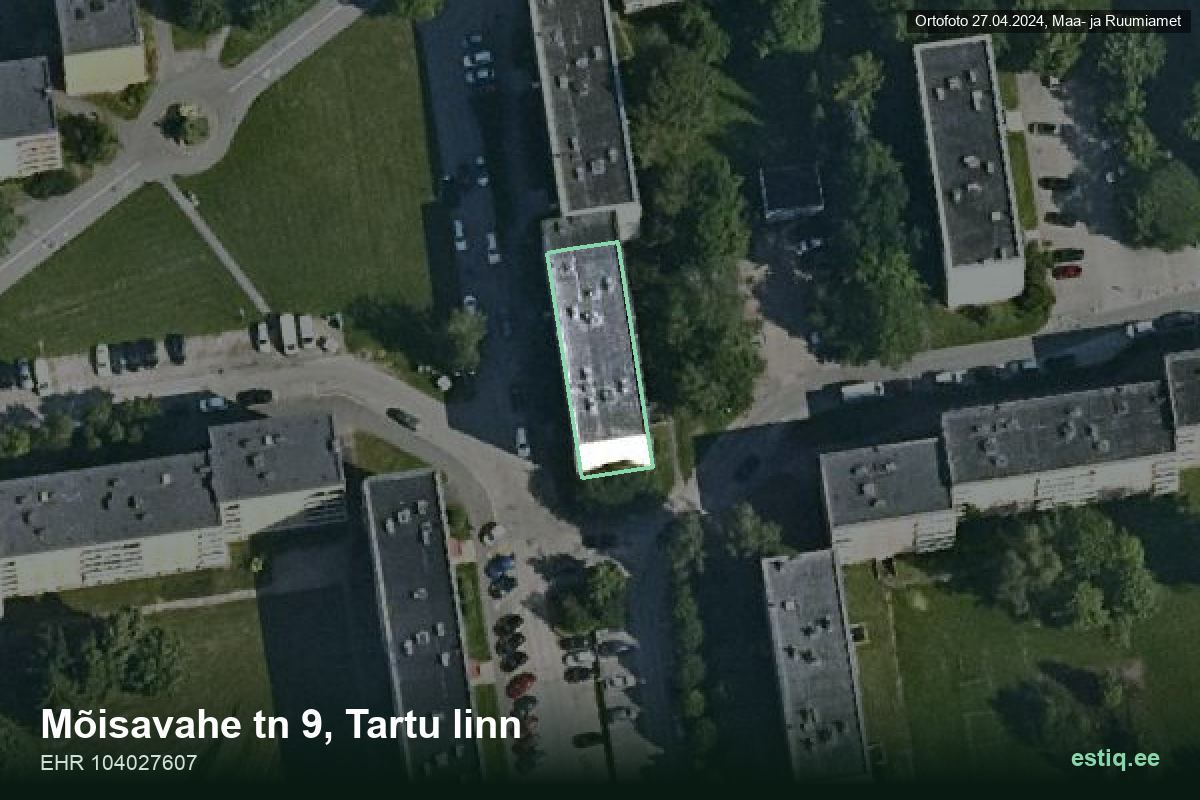 Mõisavahe tänav 9, Tartu – hoone aerofoto, kontuur ehitisregistri (EHR) andmetest