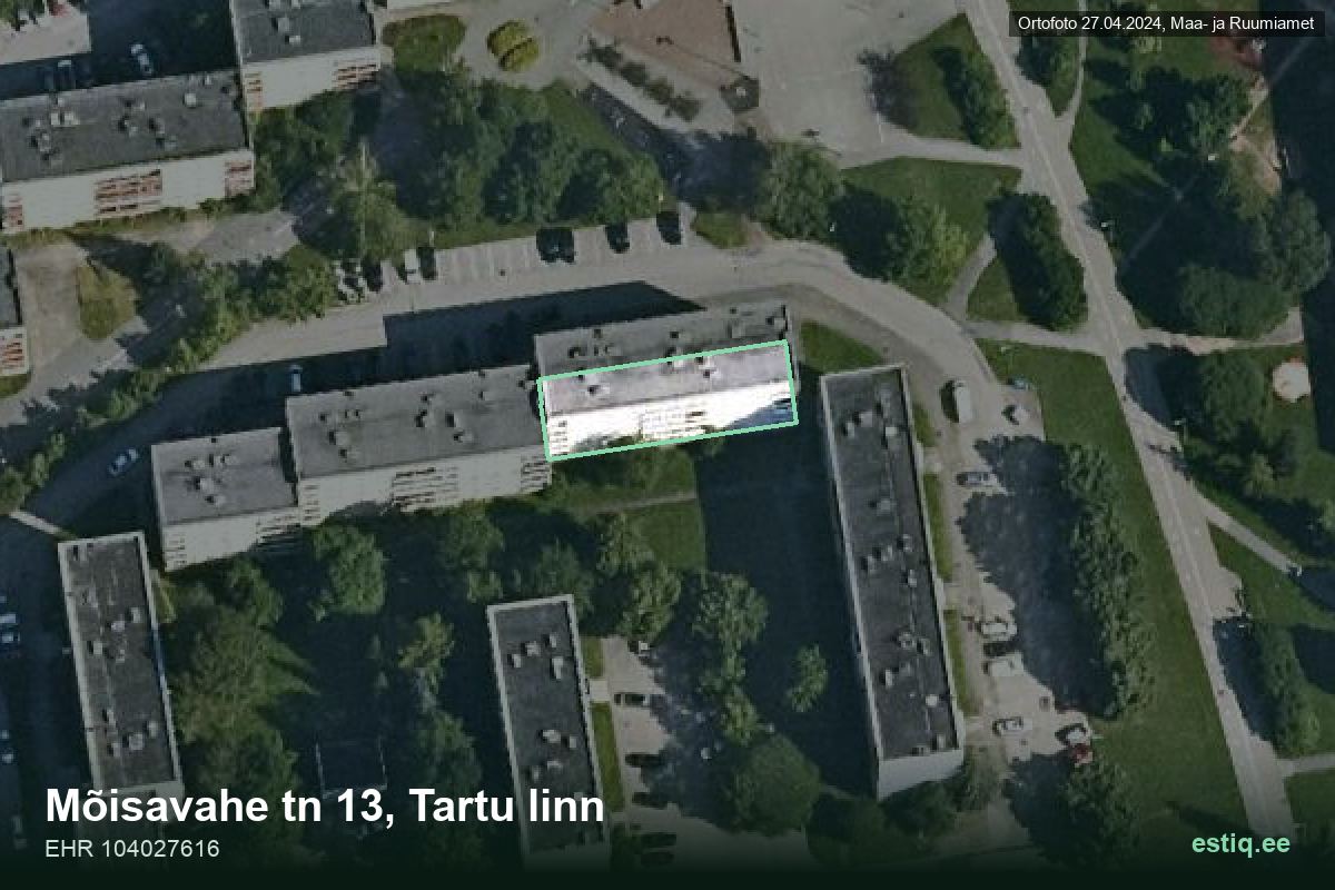 Mõisavahe tänav 13, Tartu – hoone aerofoto, kontuur ehitisregistri (EHR) andmetest