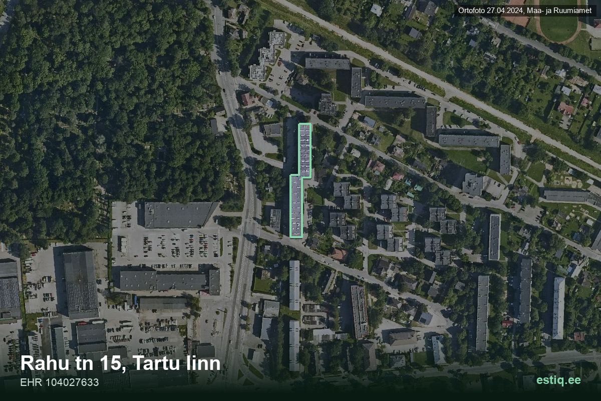 Rahu tänav 15, Tartu – аэрофото дома, контур по данным регистра строений (EHR)