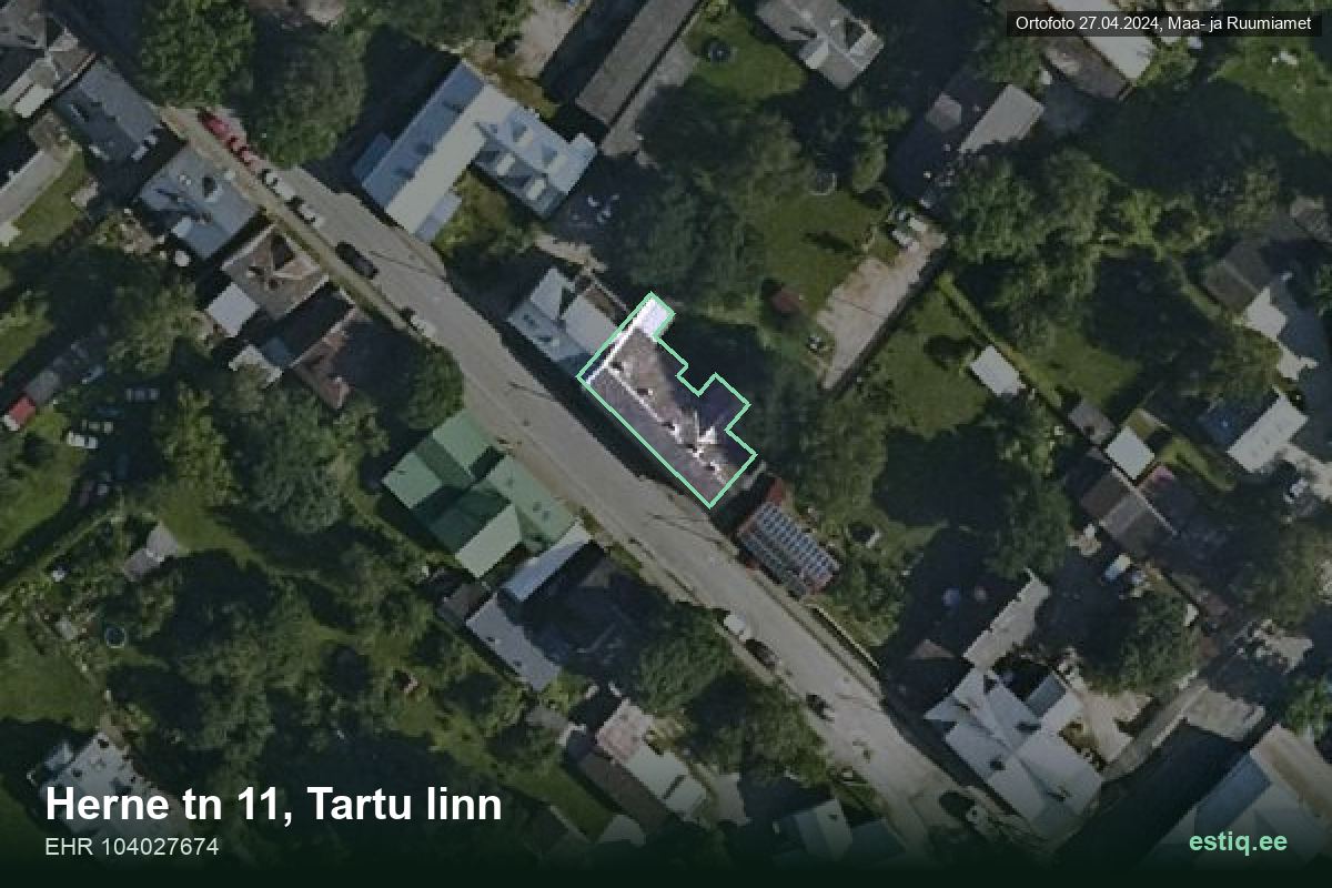 Herne tänav 11, Tartu – aerial photo of the building, outline from the Building Register (EHR)