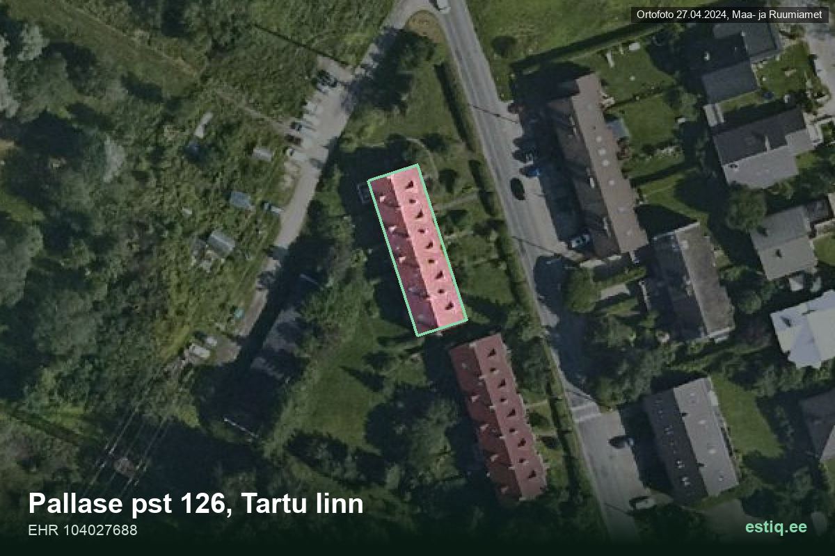 Pallase pst 126, Tartu – аэрофото дома, контур по данным регистра строений (EHR)