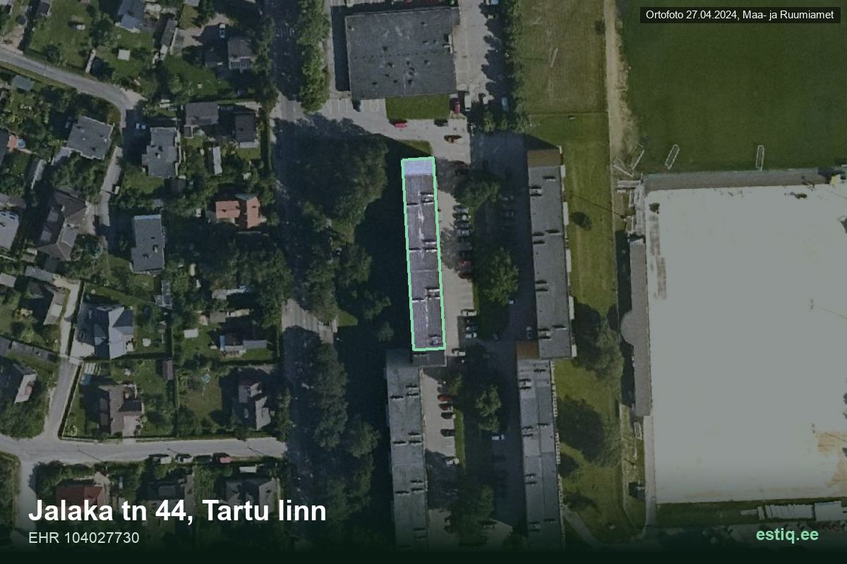 Jalaka tänav 44, Tartu – aerial photo of the building, outline from the Building Register (EHR)