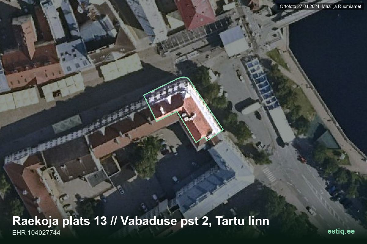 Raekoja plats 13, Tartu – hoone aerofoto, kontuur ehitisregistri (EHR) andmetest