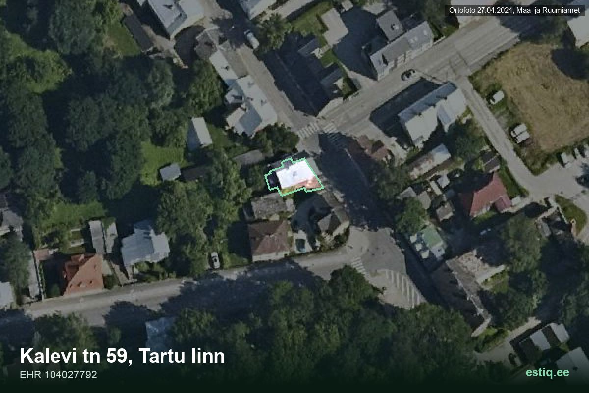 Kalevi tänav 59, Tartu – hoone aerofoto, kontuur ehitisregistri (EHR) andmetest