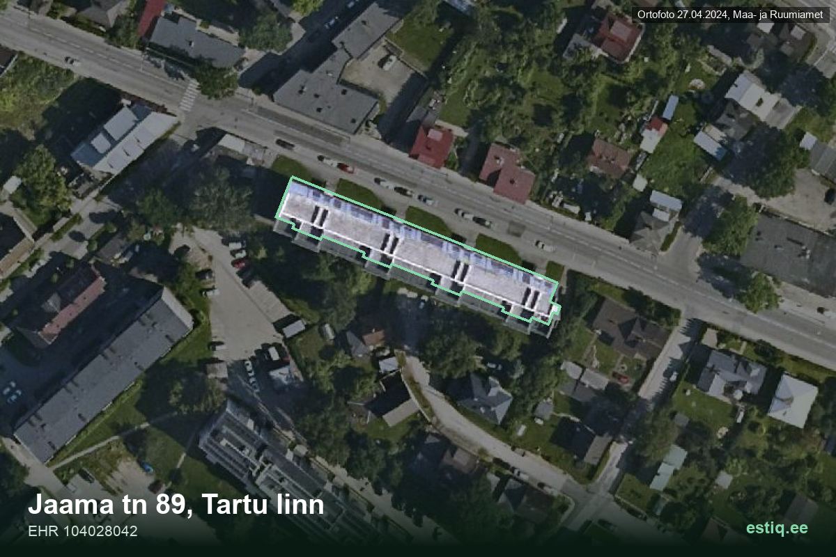 Jaama tänav 89, Tartu – hoone aerofoto, kontuur ehitisregistri (EHR) andmetest