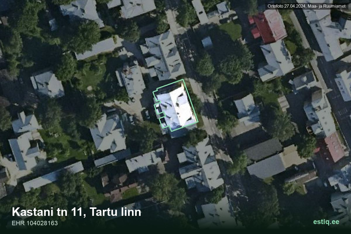 Kastani tänav 11, Tartu – hoone aerofoto, kontuur ehitisregistri (EHR) andmetest