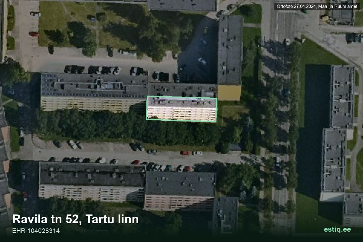 Ravila tänav 52, Tartu – hoone aerofoto, kontuur ehitisregistri (EHR) andmetest