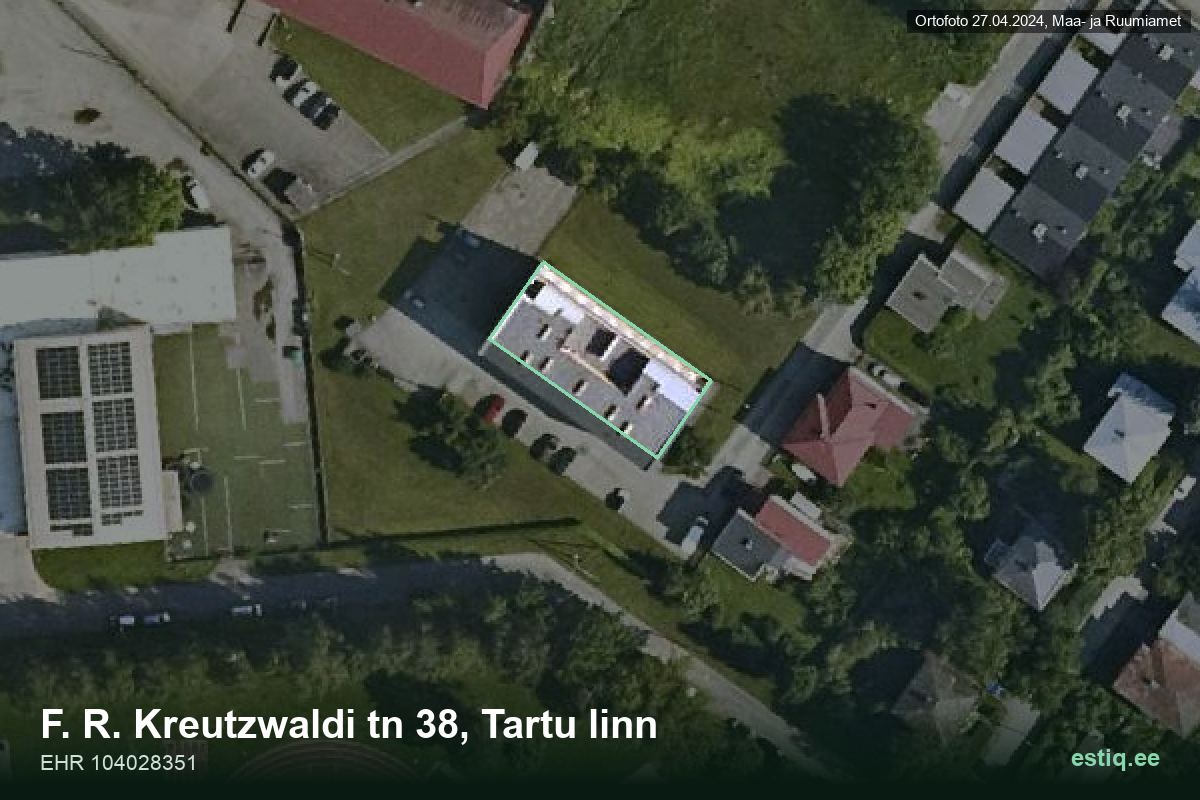 F. R. Kreutzwaldi tänav 38, Tartu – hoone aerofoto, kontuur ehitisregistri (EHR) andmetest
