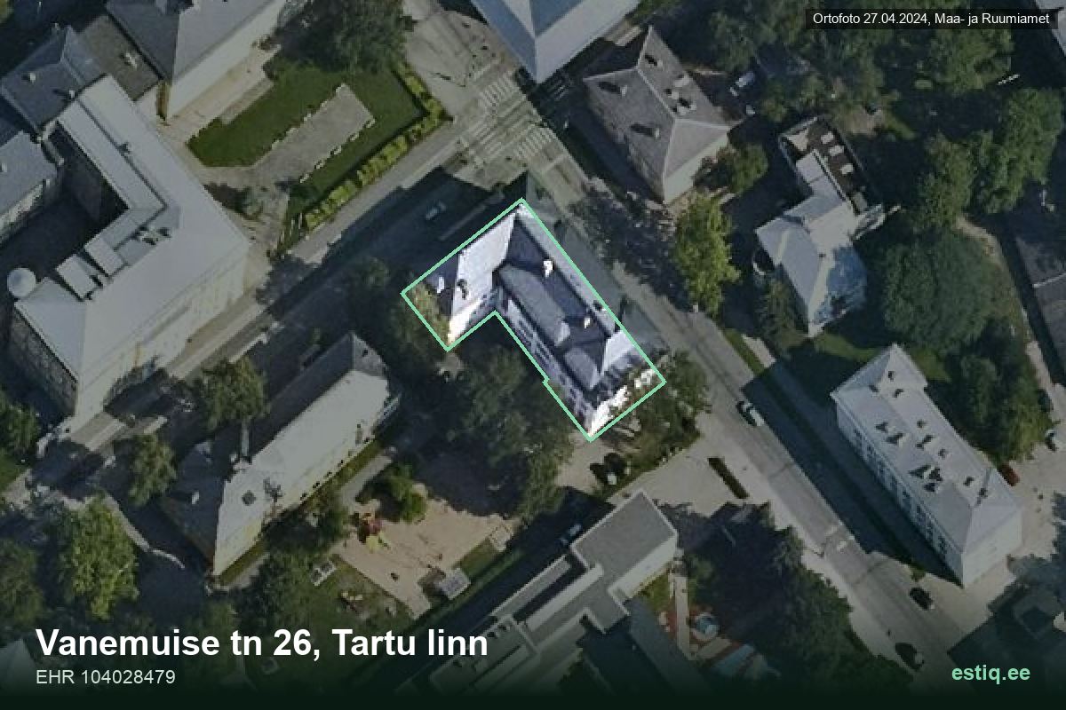 Vanemuise tänav 26, Tartu – hoone aerofoto, kontuur ehitisregistri (EHR) andmetest