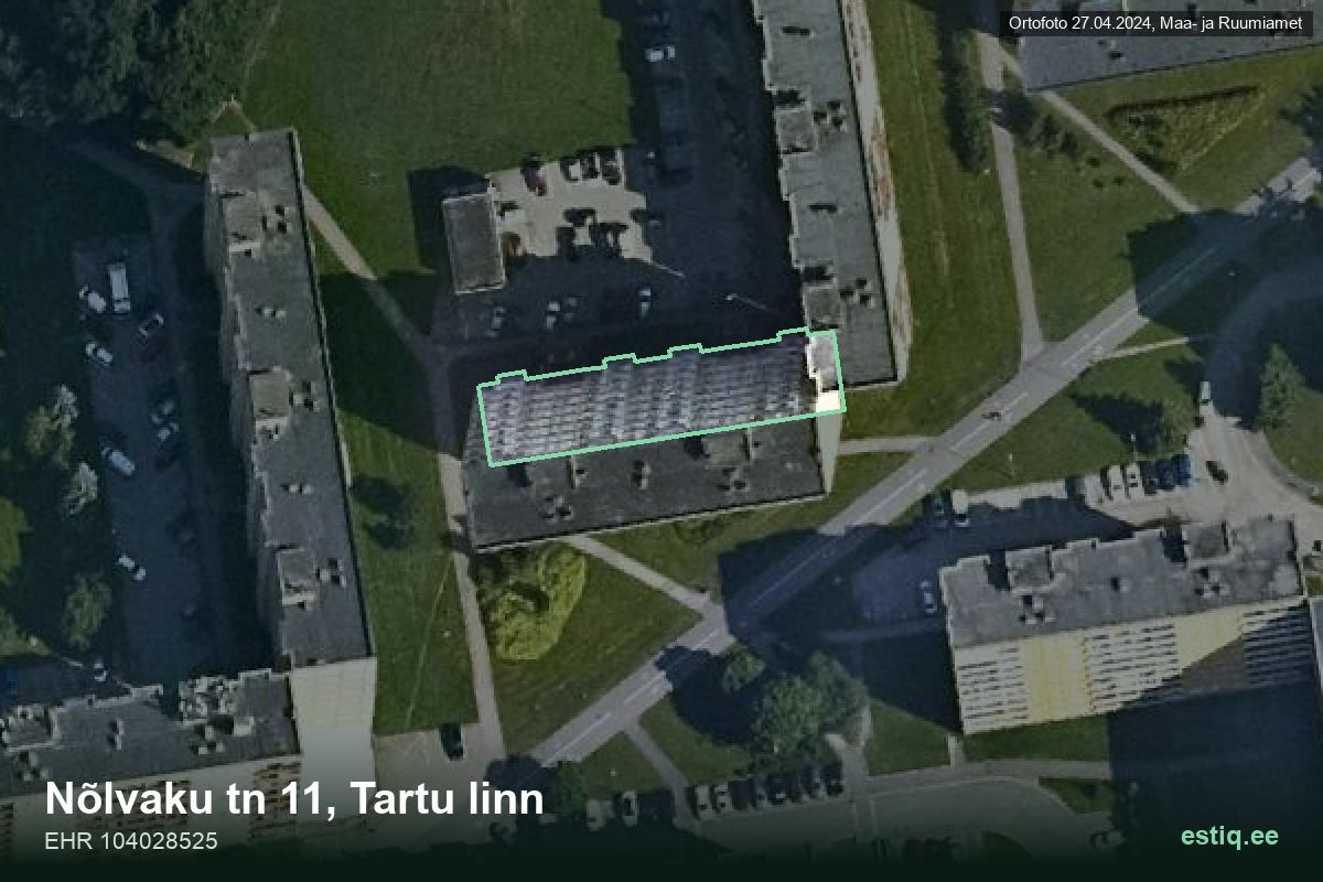 Nõlvaku tänav 11, Tartu – hoone aerofoto, kontuur ehitisregistri (EHR) andmetest