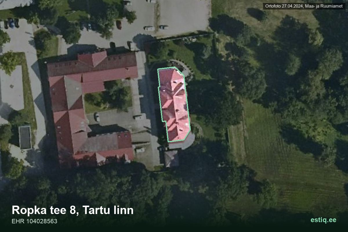 Ropka tee 8, Tartu – hoone aerofoto, kontuur ehitisregistri (EHR) andmetest