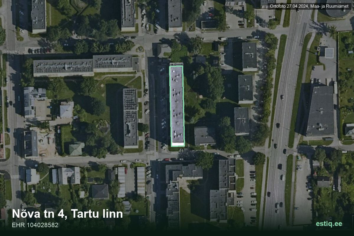 Nõva tänav 4, Tartu – aerial photo of the building, outline from the Building Register (EHR)