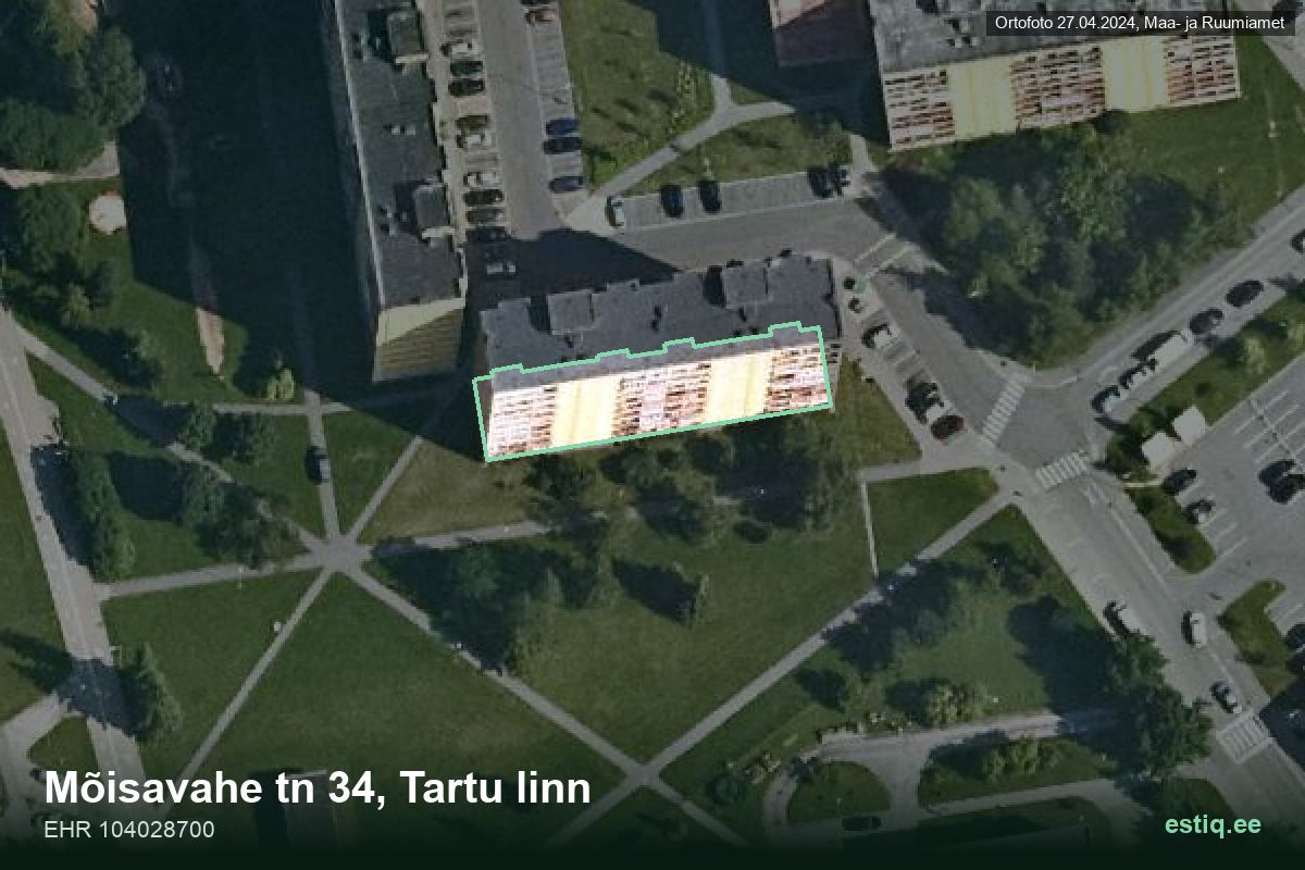 Mõisavahe tänav 34, Tartu – hoone aerofoto, kontuur ehitisregistri (EHR) andmetest