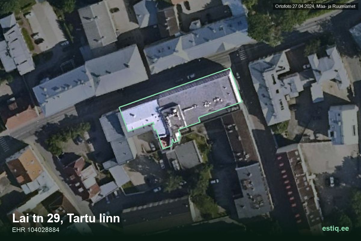 Lai tänav 29, Tartu – ilmakuva rakennuksesta, ääriviiva rakennusrekisteristä (EHR)