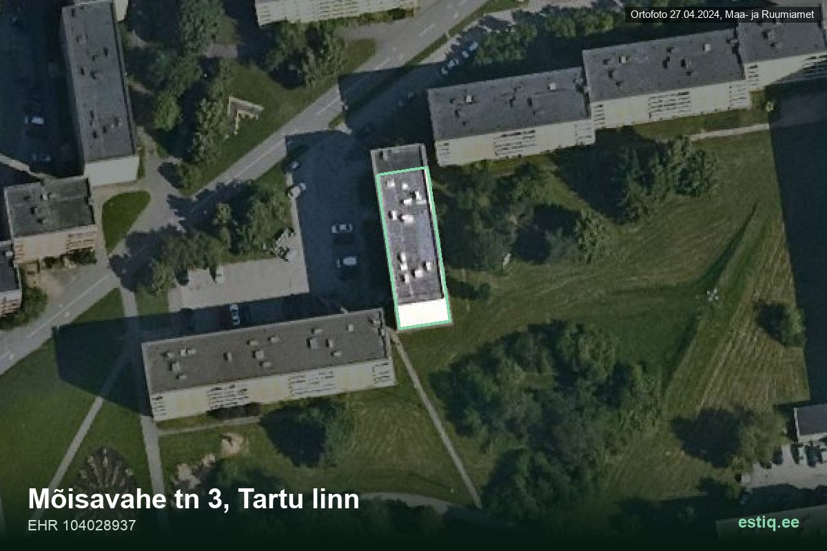 Mõisavahe tänav 3, Tartu – hoone aerofoto, kontuur ehitisregistri (EHR) andmetest