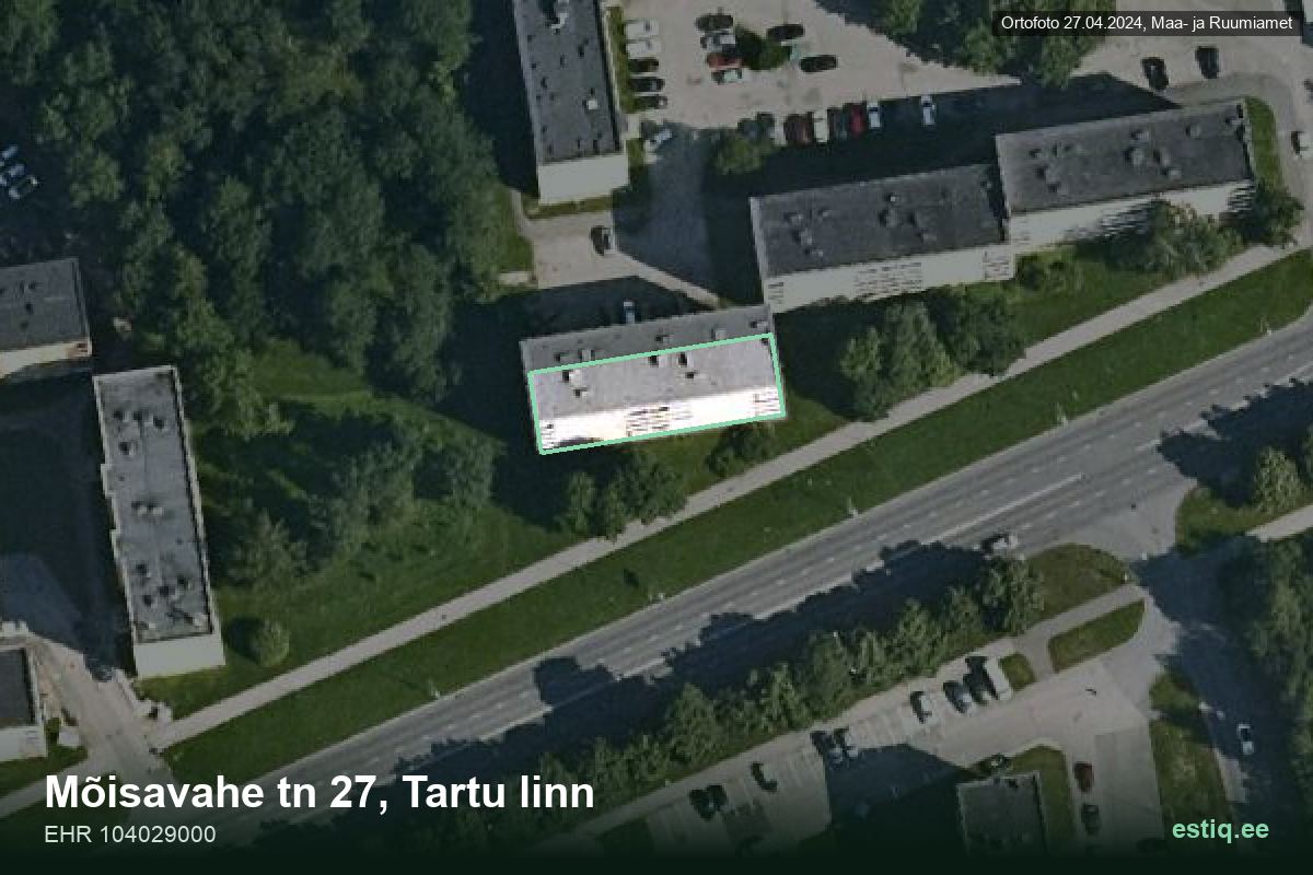 Mõisavahe tänav 27, Tartu – hoone aerofoto, kontuur ehitisregistri (EHR) andmetest