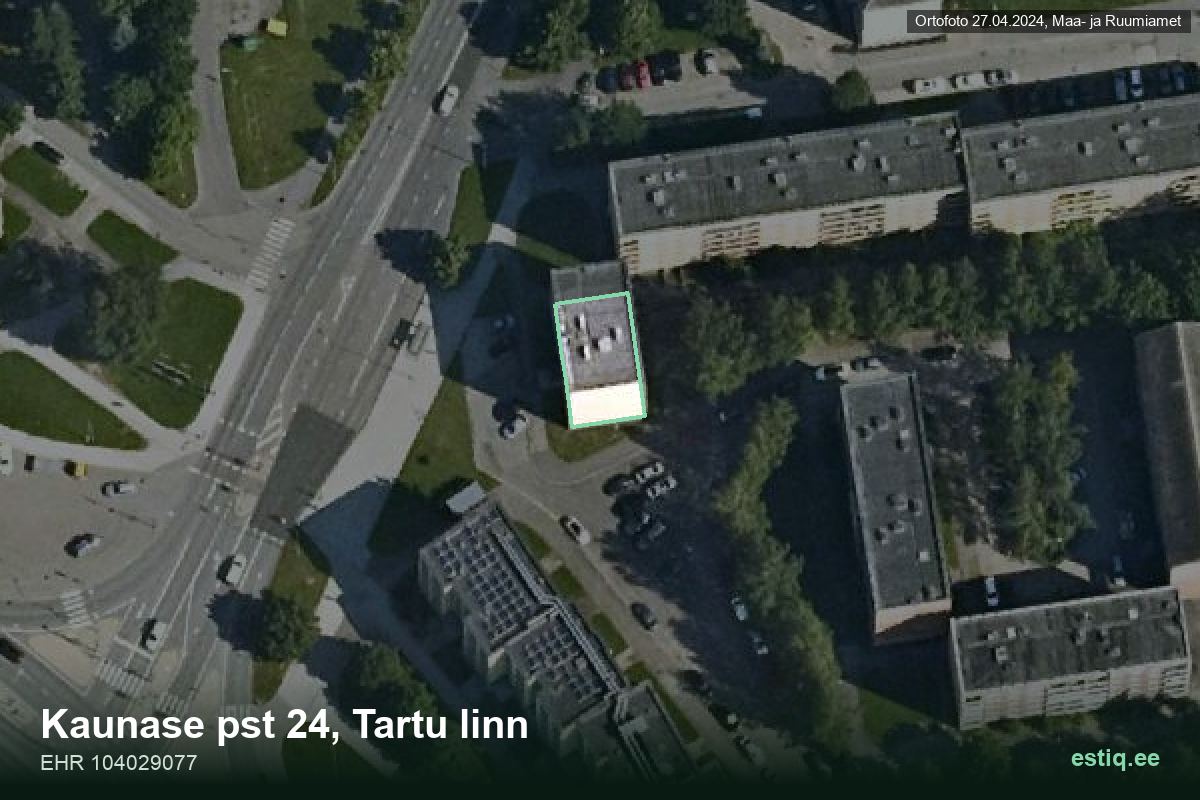 Kaunase pst 24, Tartu – hoone aerofoto, kontuur ehitisregistri (EHR) andmetest