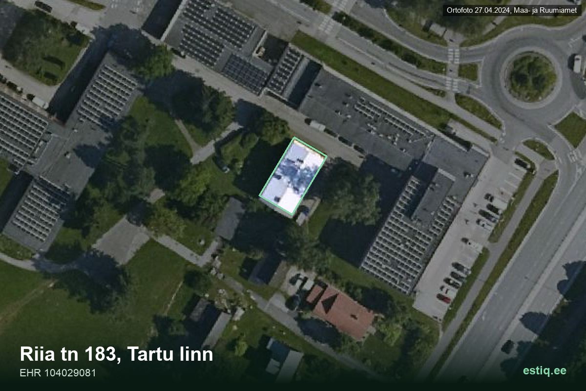 Riia tänav 183, Tartu – ilmakuva rakennuksesta, ääriviiva rakennusrekisteristä (EHR)