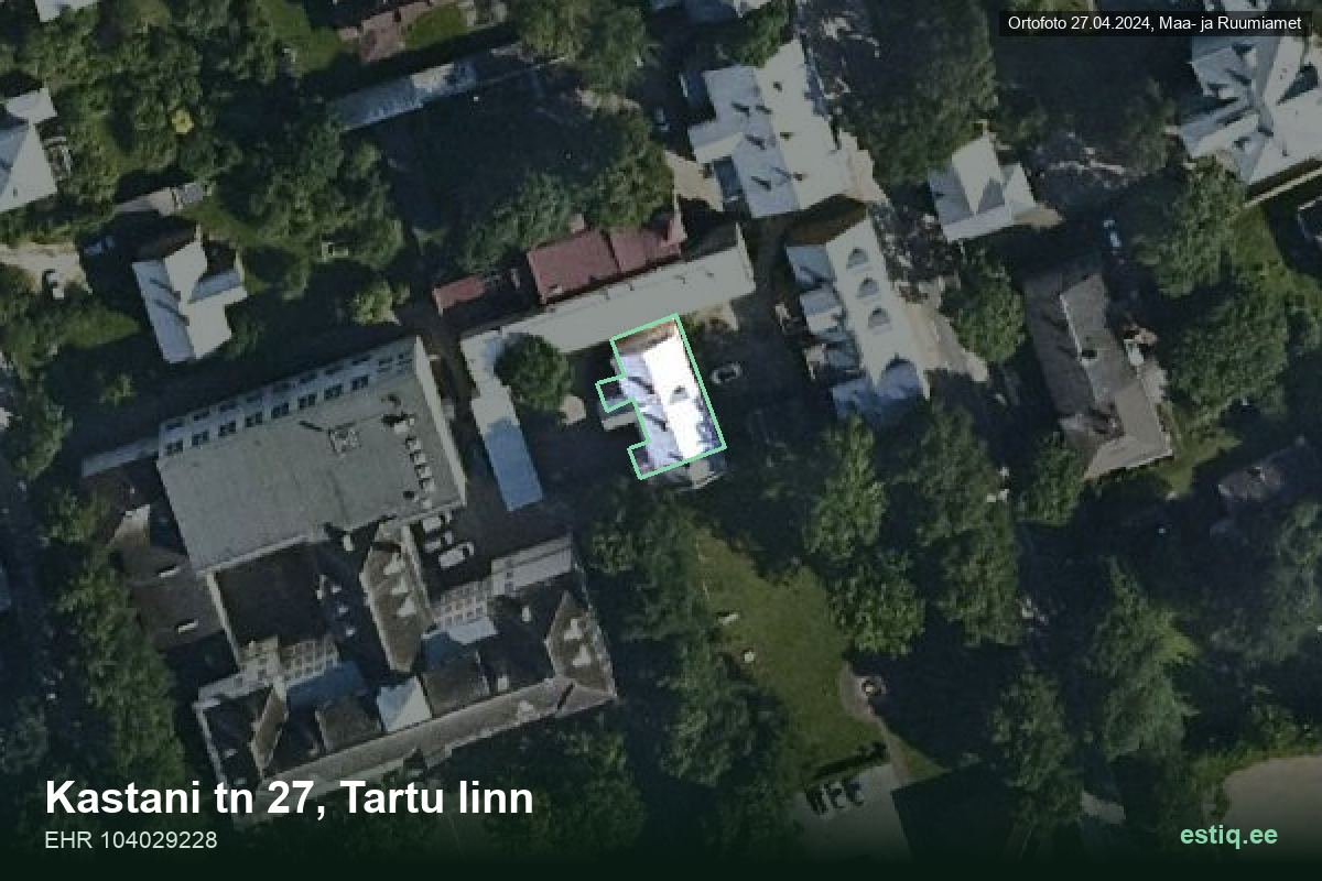 Kastani tänav 27, Tartu – hoone aerofoto, kontuur ehitisregistri (EHR) andmetest