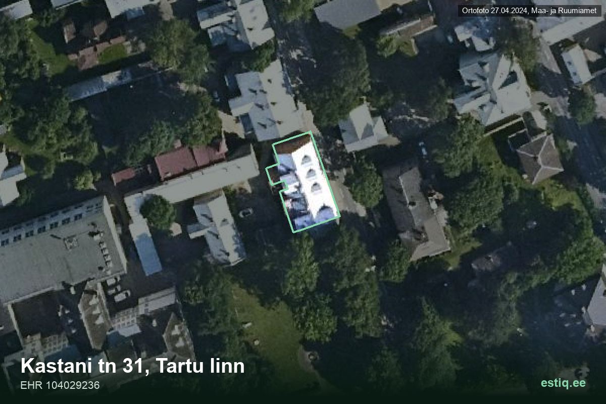 Kastani tänav 31, Tartu – hoone aerofoto, kontuur ehitisregistri (EHR) andmetest