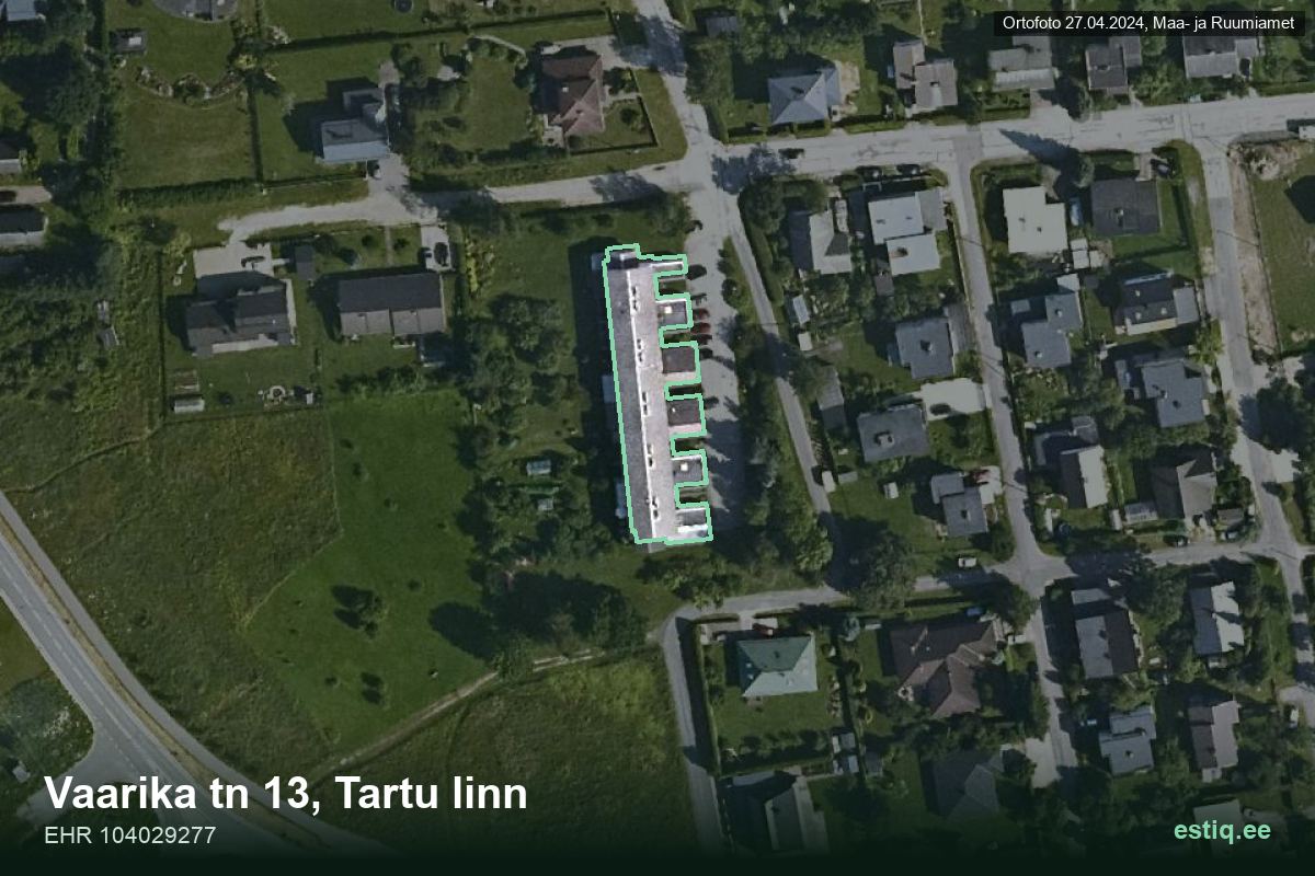 Vaarika tänav 13, Tartu – аэрофото дома, контур по данным регистра строений (EHR)