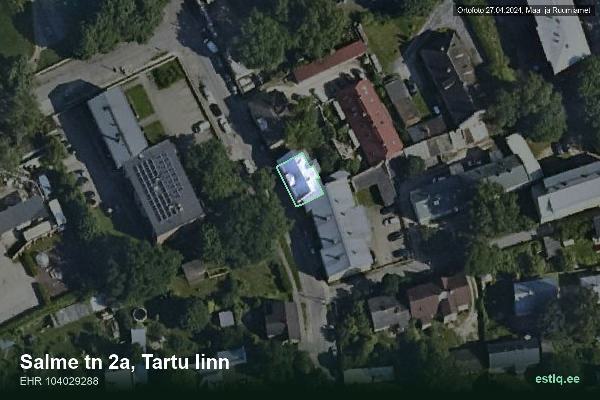 Salme tänav 2a, Tartu – hoone aerofoto, kontuur ehitisregistri (EHR) andmetest