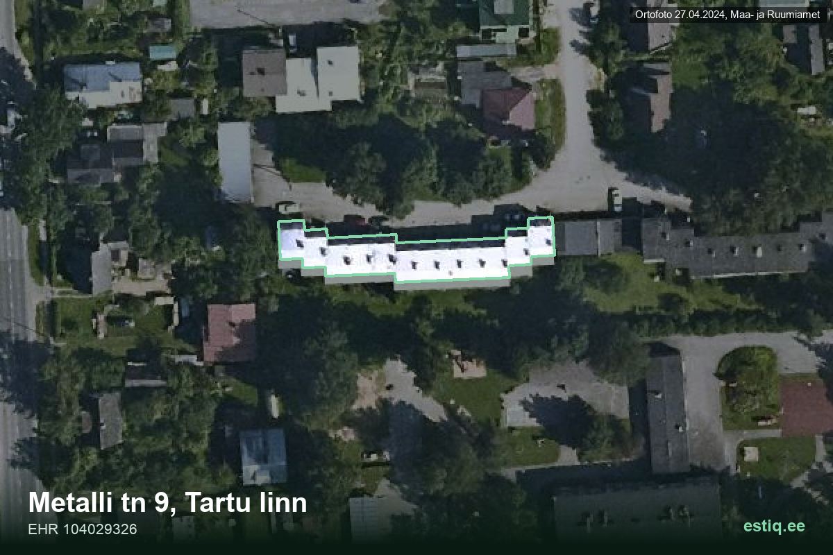 Metalli tänav 9, Tartu – hoone aerofoto, kontuur ehitisregistri (EHR) andmetest