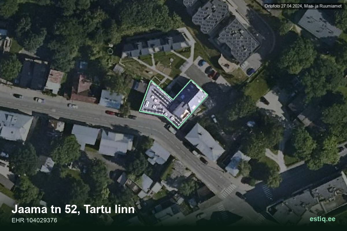 Jaama tänav 52, Tartu – hoone aerofoto, kontuur ehitisregistri (EHR) andmetest