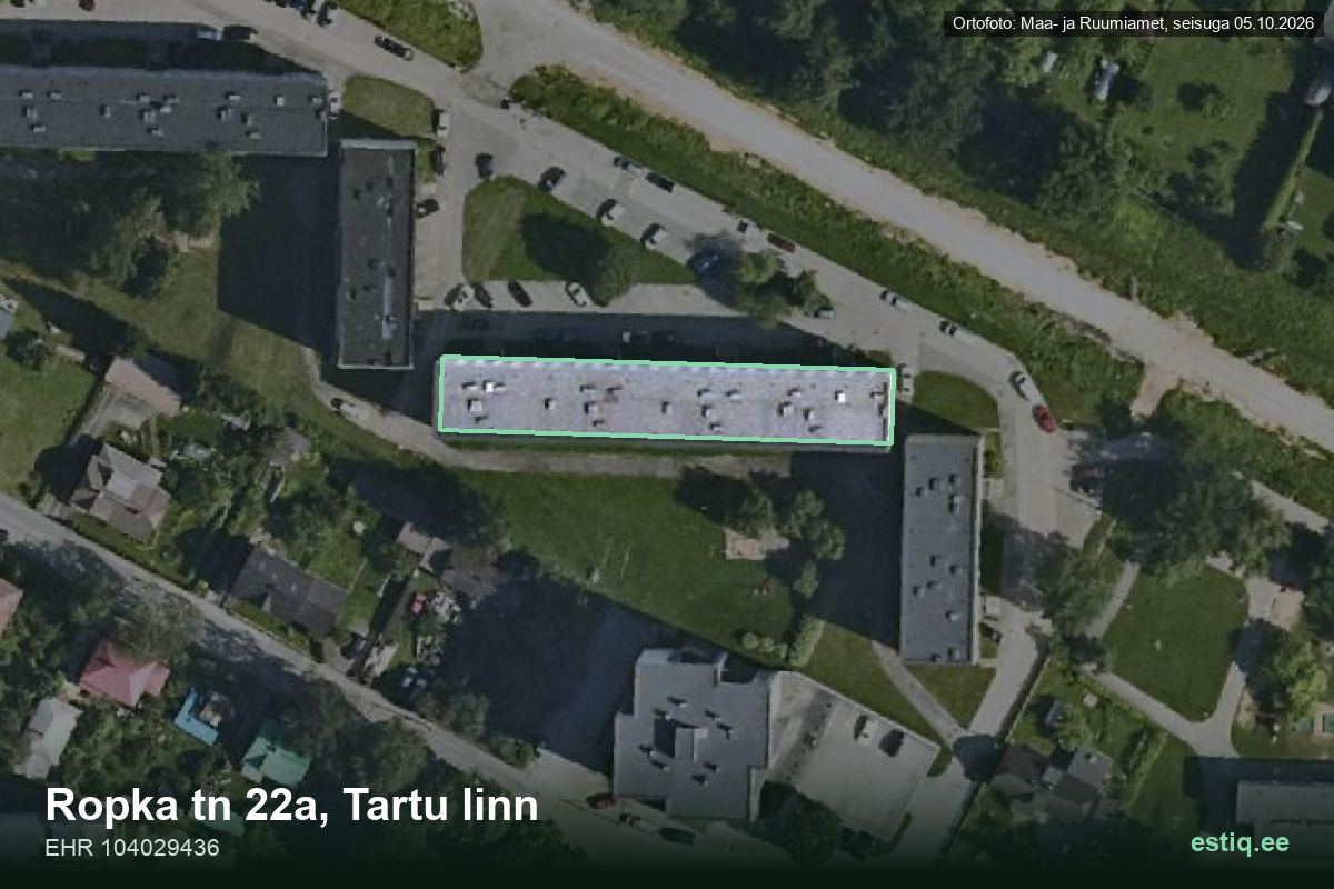 Ropka tänav 22a, Tartu – hoone aerofoto, kontuur ehitisregistri (EHR) andmetest