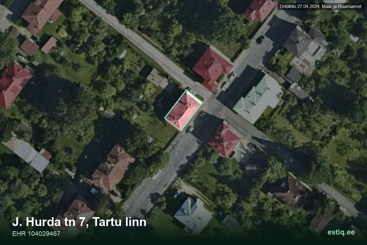 J. Hurda tänav 7, Tartu – hoone aerofoto, kontuur ehitisregistri (EHR) andmetest