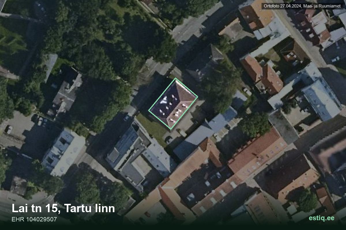 Lai tänav 15, Tartu – ilmakuva rakennuksesta, ääriviiva rakennusrekisteristä (EHR)