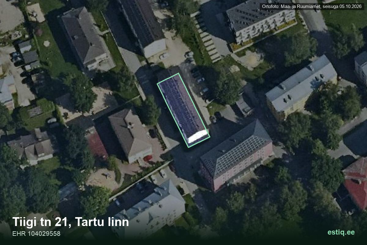 Tiigi tänav 21, Tartu – аэрофото дома, контур по данным регистра строений (EHR)