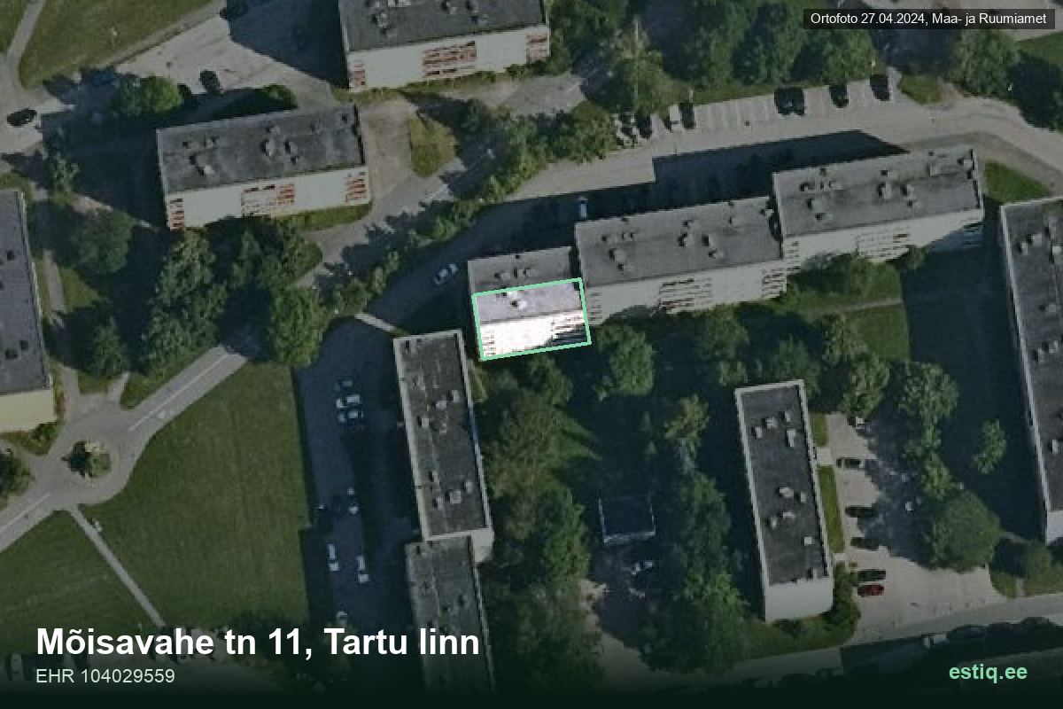 Mõisavahe tänav 11, Tartu – hoone aerofoto, kontuur ehitisregistri (EHR) andmetest