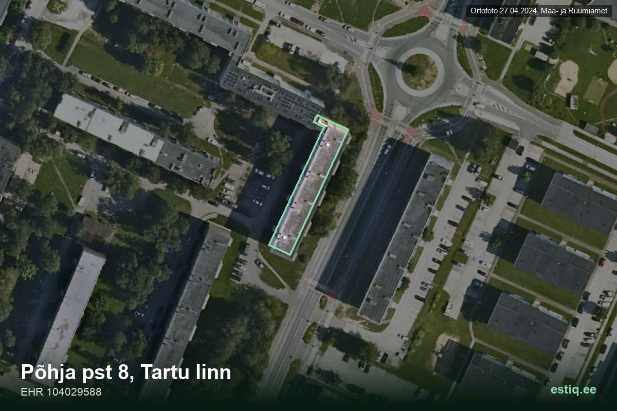 Põhja pst 8, Tartu – hoone aerofoto, kontuur ehitisregistri (EHR) andmetest