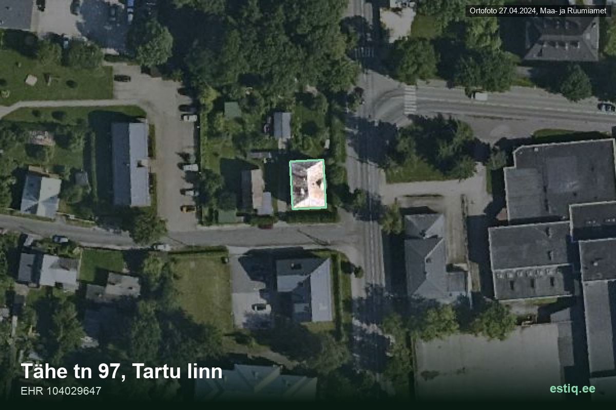Tähe tänav 97, Tartu – hoone aerofoto, kontuur ehitisregistri (EHR) andmetest