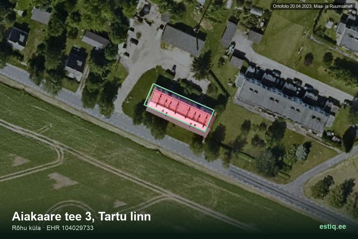 Aiakaare tee 3, Tartu – hoone aerofoto, kontuur ehitisregistri (EHR) andmetest