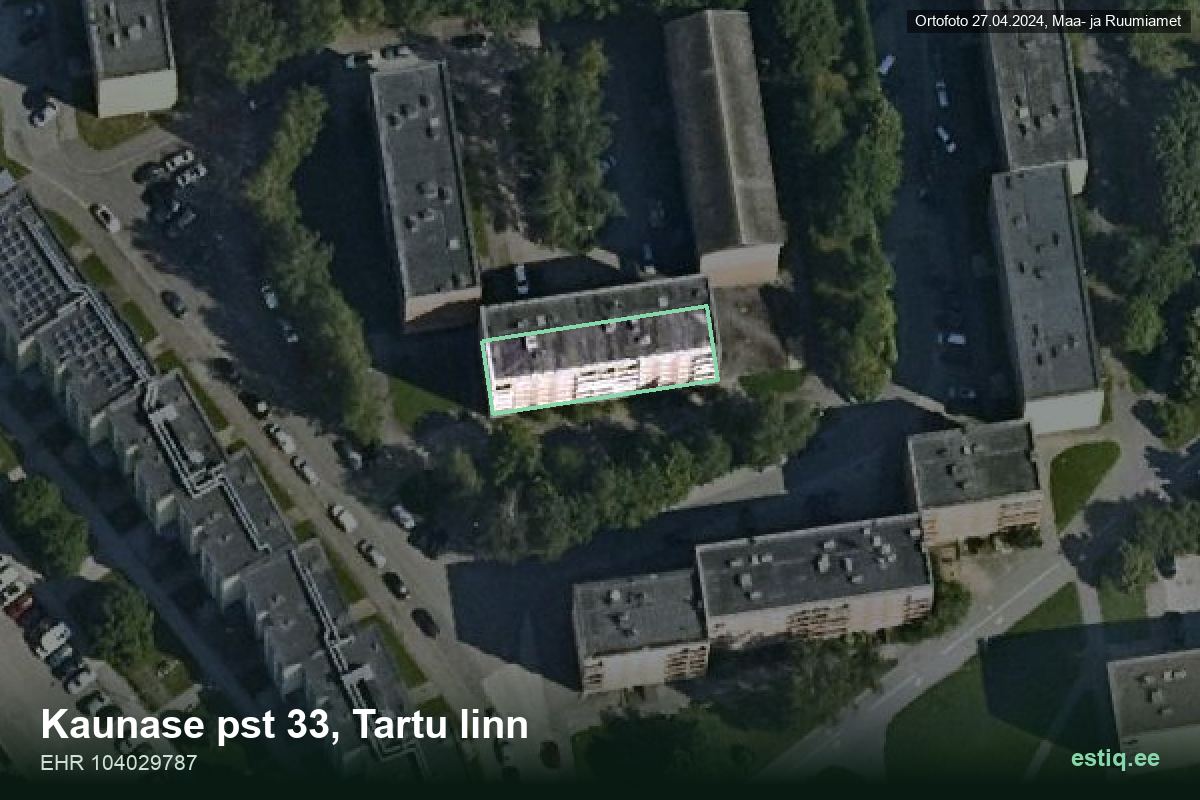Kaunase pst 33, Tartu – hoone aerofoto, kontuur ehitisregistri (EHR) andmetest