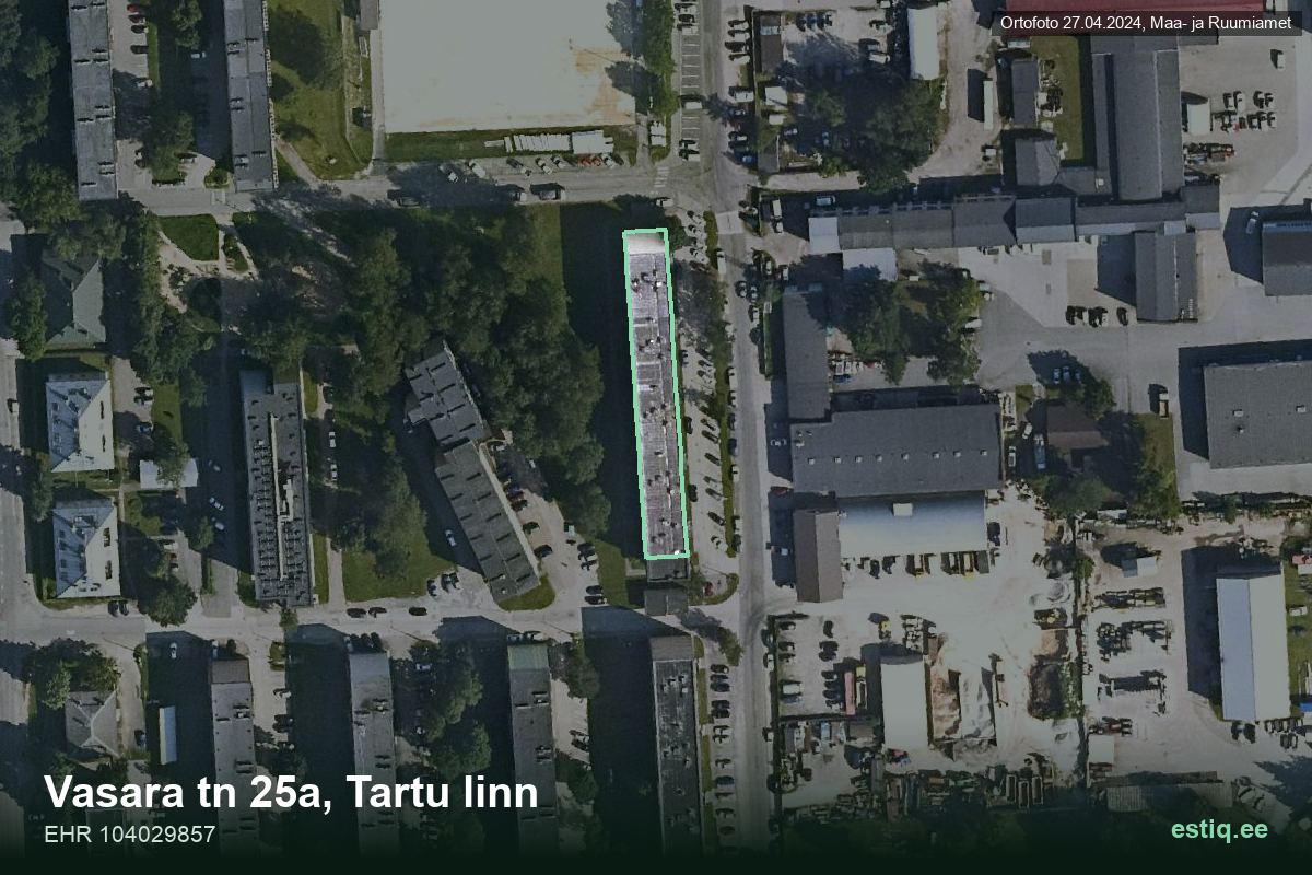 Vasara tänav 25a, Tartu – hoone aerofoto, kontuur ehitisregistri (EHR) andmetest
