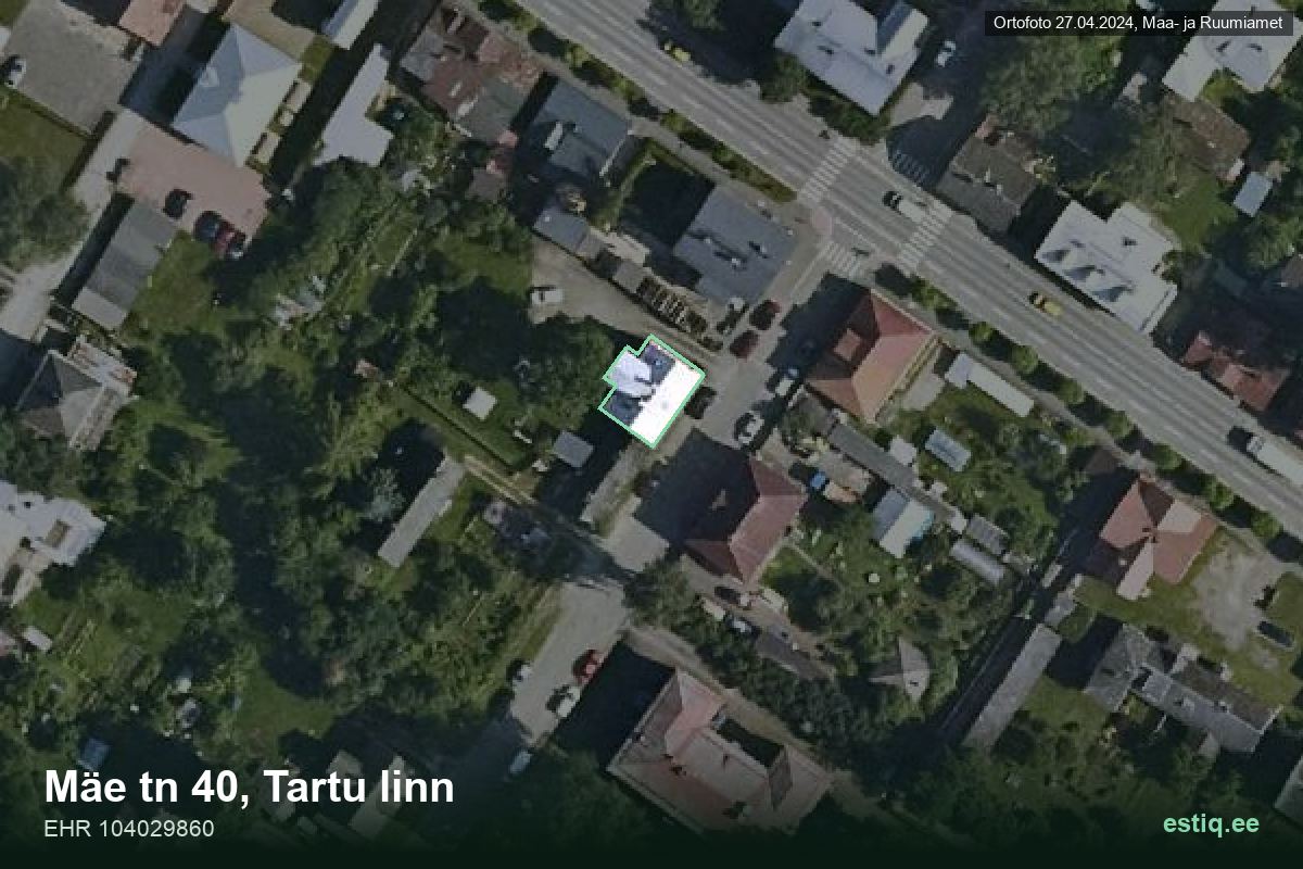 Mäe tänav 40, Tartu – hoone aerofoto, kontuur ehitisregistri (EHR) andmetest