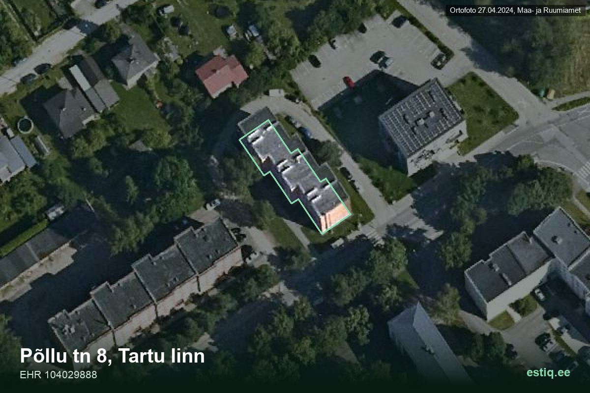 Põllu tänav 8, Tartu – ilmakuva rakennuksesta, ääriviiva rakennusrekisteristä (EHR)