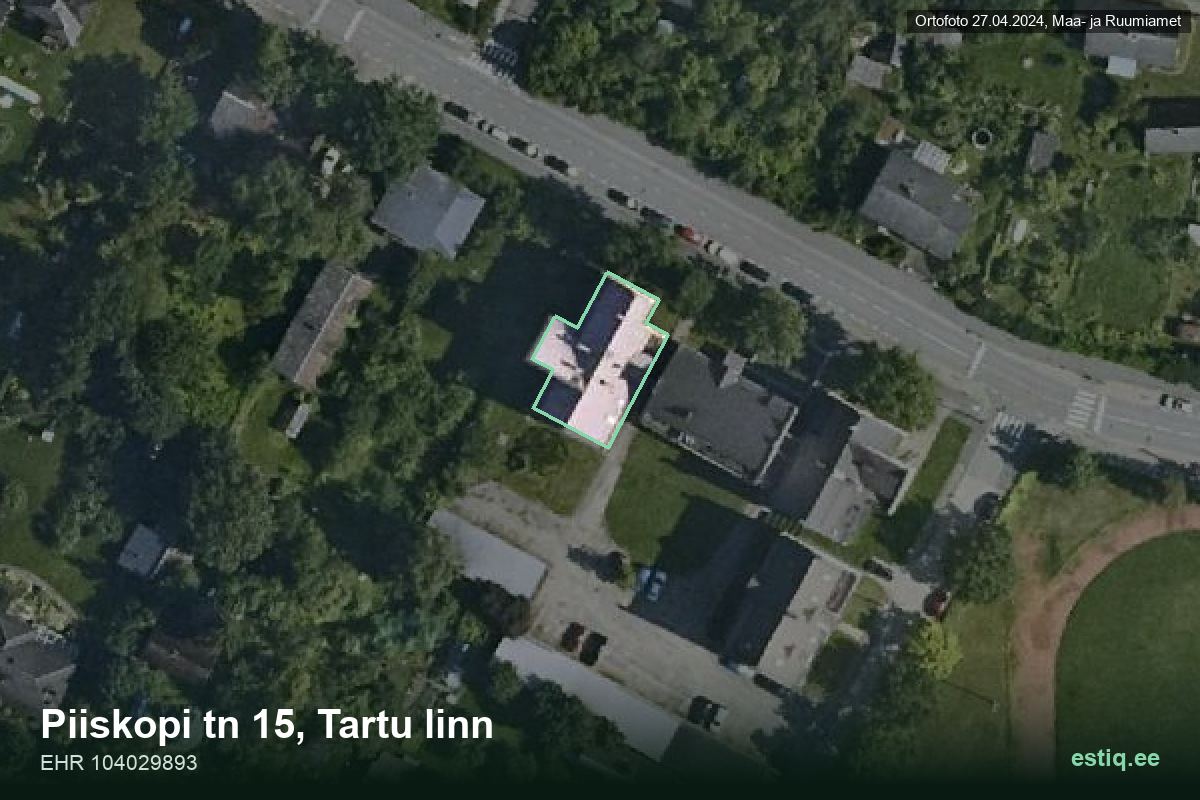 Piiskopi tänav 15, Tartu – hoone aerofoto, kontuur ehitisregistri (EHR) andmetest