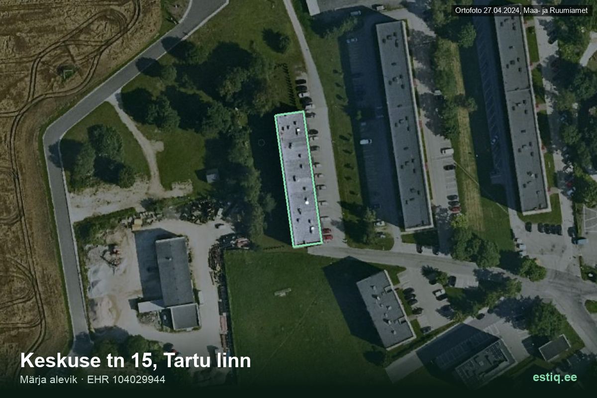 Keskuse tänav 15, Tartu – aerial photo of the building, outline from the Building Register (EHR)