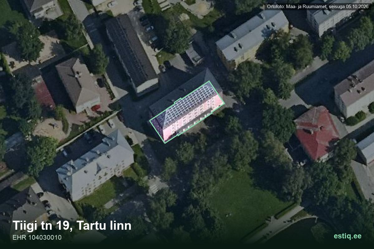 Tiigi tänav 19, Tartu – hoone aerofoto, kontuur ehitisregistri (EHR) andmetest